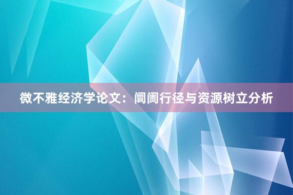 微不雅经济学论文：阛阓行径与资源树立分析